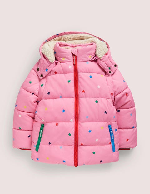 Pink Star Print Hooded Puffer Jacket