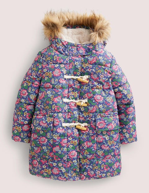 Floral Fleece-Lined Hooded Puffer Jacket