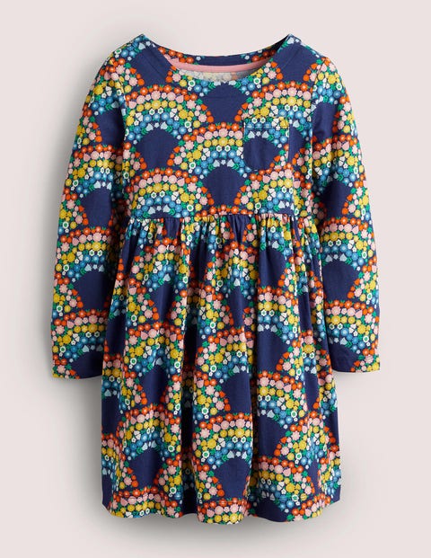 Rainbow Floral Jersey Long-Sleeve Dress