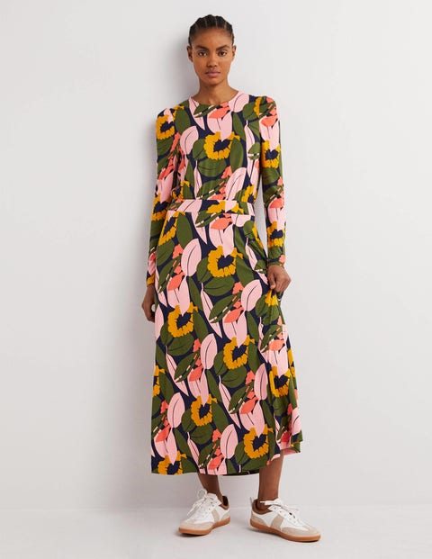 Puff Sleeve Jersey Midi Dress