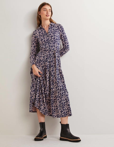 Tiered Jersey Maxi Shirt Dress
