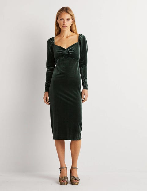 Green Velvet Sweetheart Midi Dress