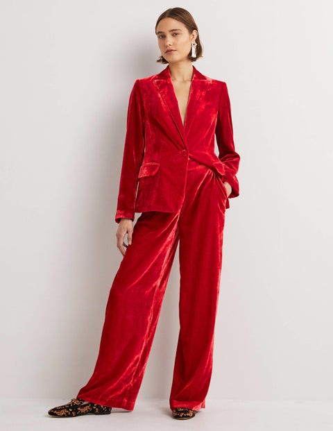 Red Velvet Wide-Leg Pants