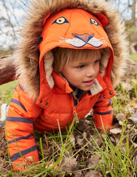 Orange Tiger Hood Waterproof Puffer Jacket