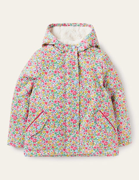 Ivory Floral Sherpa Lined Anorak