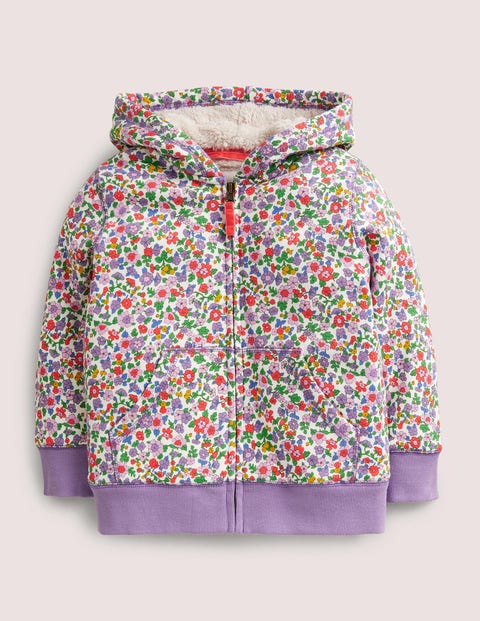 Purple Floral Borg Lined Hoodie