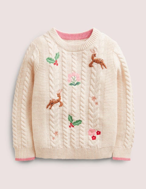 Embroidered Cable Knit Jumper