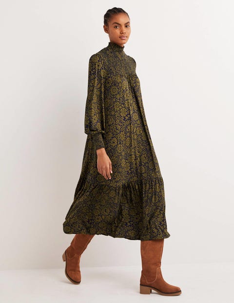 High Neck Smocked Maxi Dress