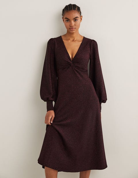 Purple Sparkle Metallic Jersey Midi Dress