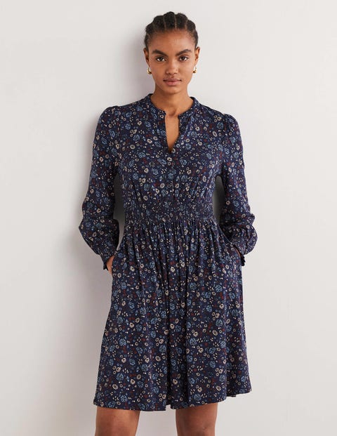Smocked Jersey Shirt Dress