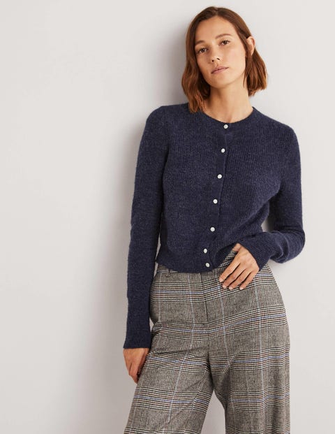 Navy Jewel Button Fluffy Cardigan