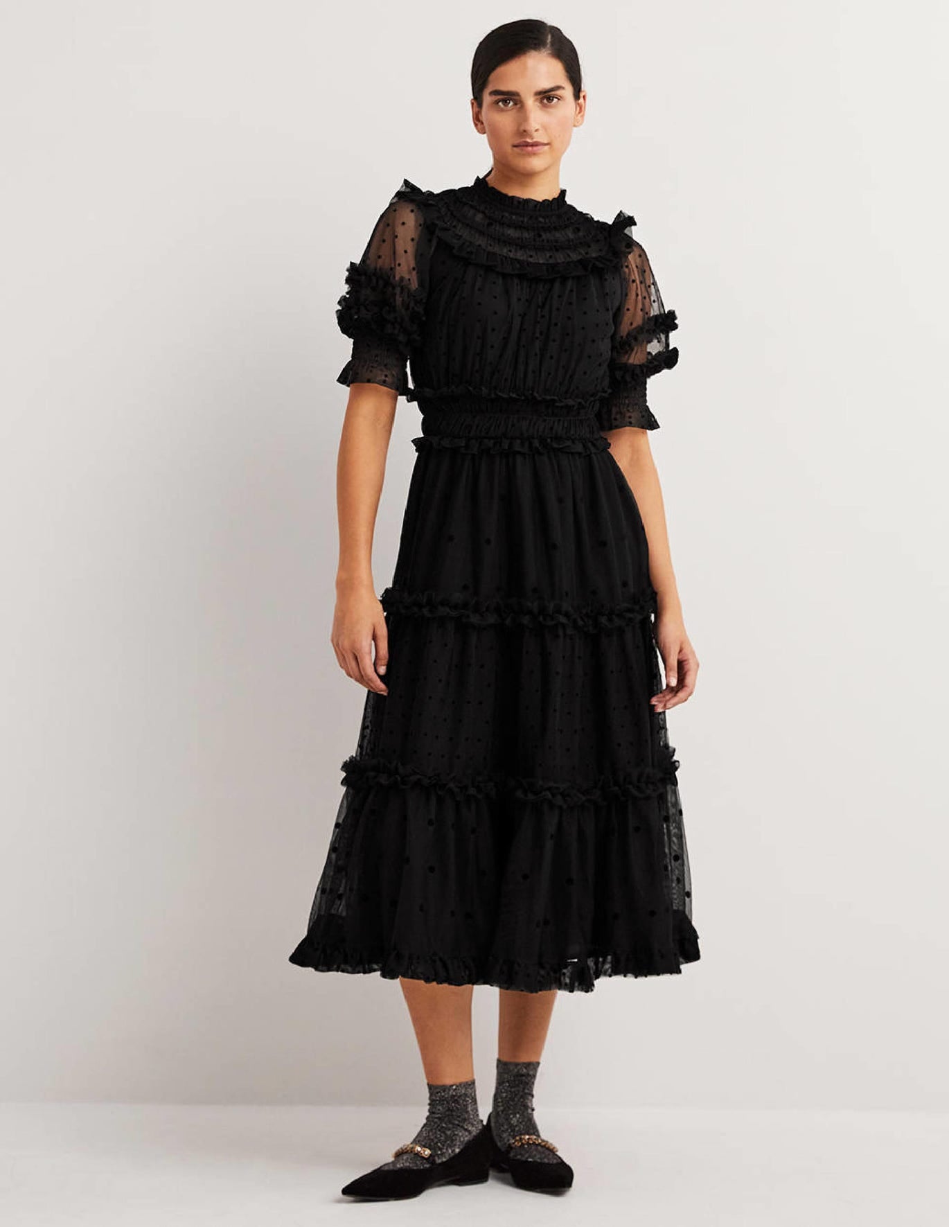 black-polka-dot-tulle-midi-dress