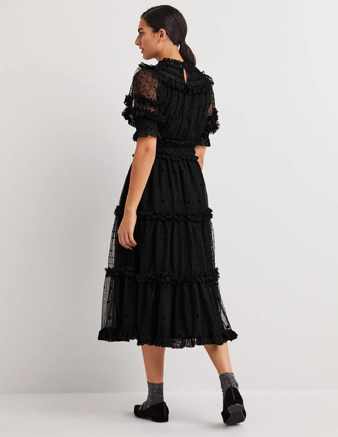 black-polka-dot-tulle-midi-dress