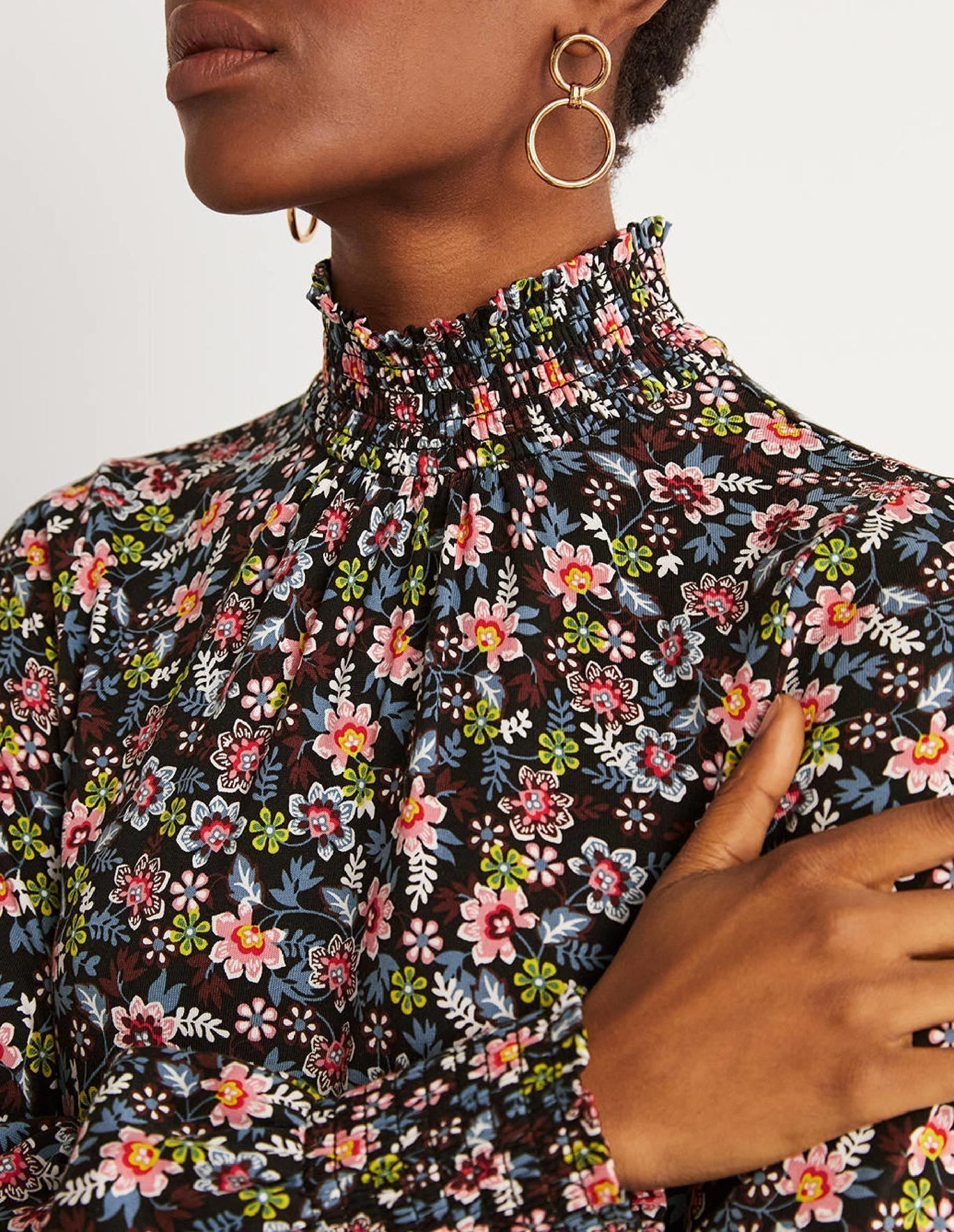 black-floral-high-neck-shift-dress