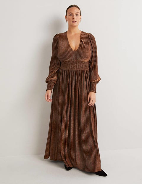 Metallic Brown Jersey Maxi Dress
