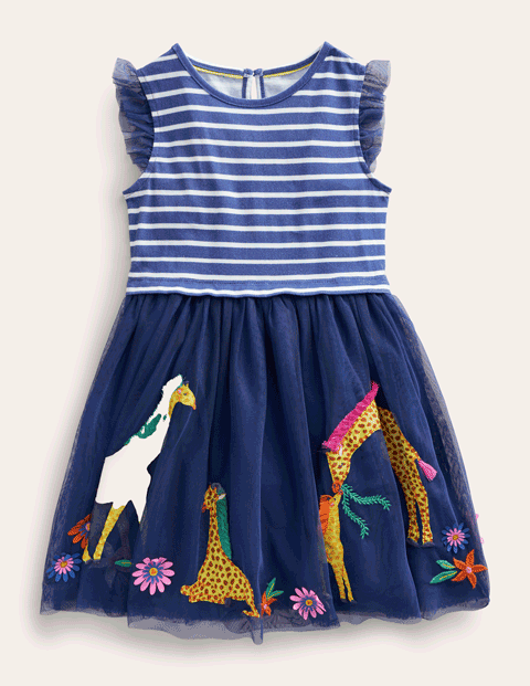 Blue Floral Bow Party Dress